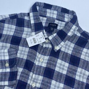 J Crew Mens XXL Horton Plaid Navy Blue Chris Linen Shirt Long Sleeve Button Down